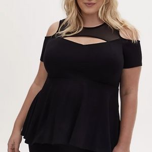 Torrid BLACK MESH YOKE PEPLUM TOP Size 1